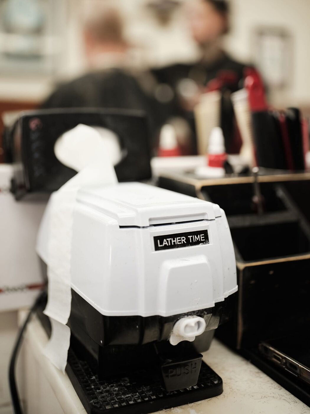 The hot-lather machine on a station at Monty's Barber Shop